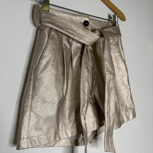 Christy Lynn Pleated High-Rise Faux Leather Shorts Size 0 - Picture 5 of 7